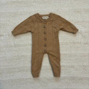 Winnie + Crew tan knit long sleeve romper